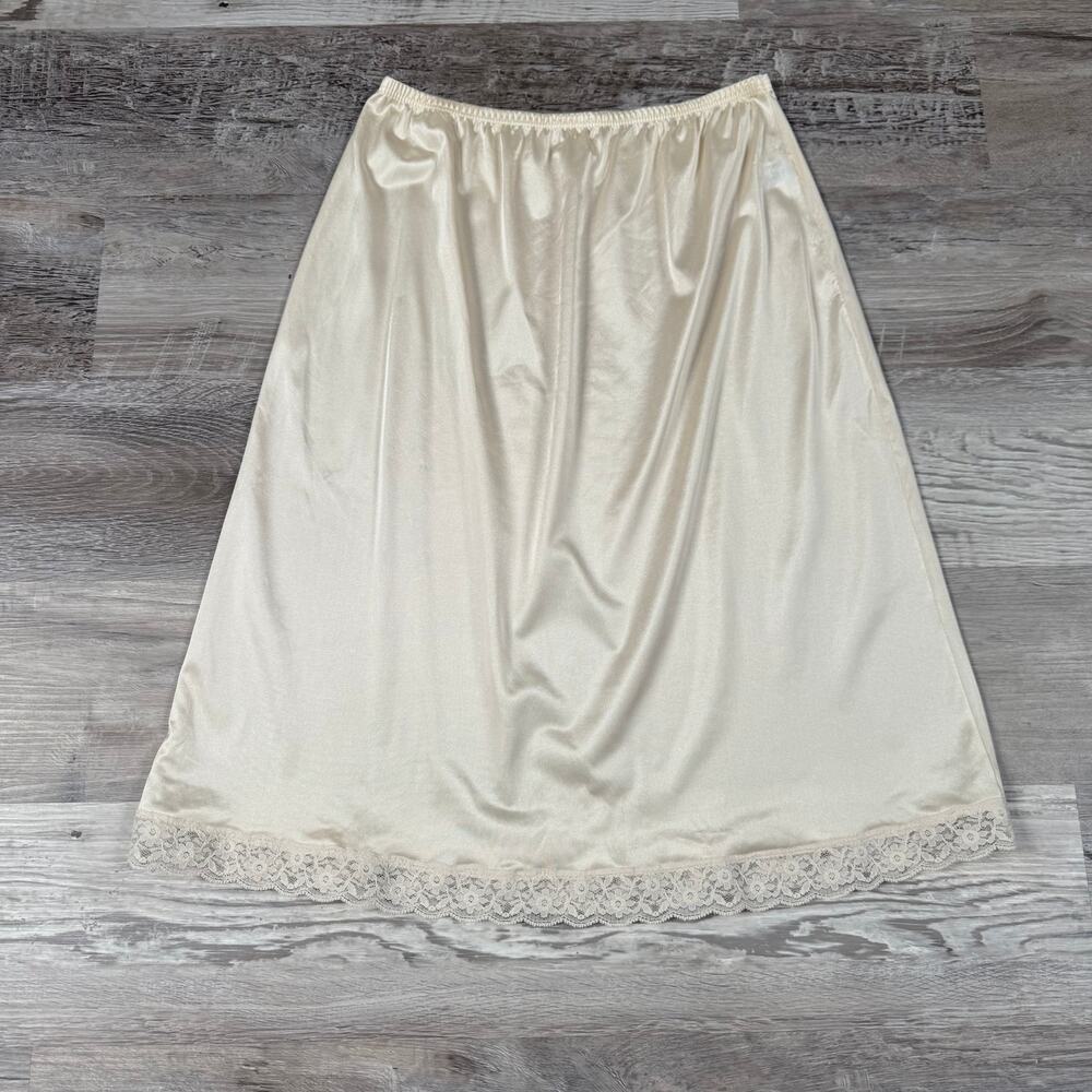 Vintage Lorraine Ivory Nylon Half Slip Lace Hem Made USA Coquette Medium